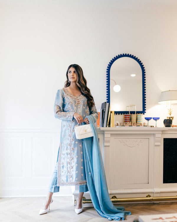 blue pakistani designer dresses Mahwari blue Pakistani Designer Dresses