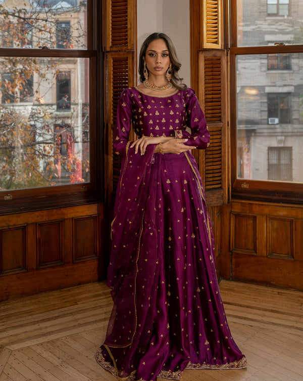 purple nikkah dress Amethyst Purple Sharara: Embroidered Pakistani Wedding Dress