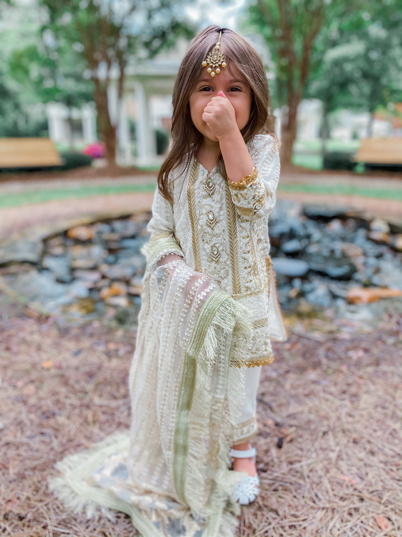 Copy of Opal Kids 3 Piece Stitched Suit (Off white and Gold) Ready to Ship