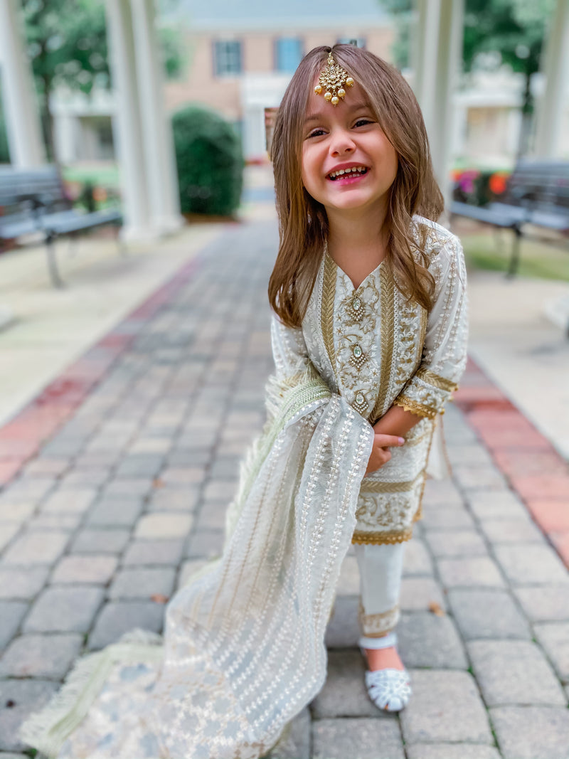 Copy of Opal Kids 3 Piece Stitched Suit (Off white and Gold) Ready to Ship