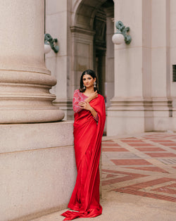 Diya 3 Piece Stitched Saree (Red)