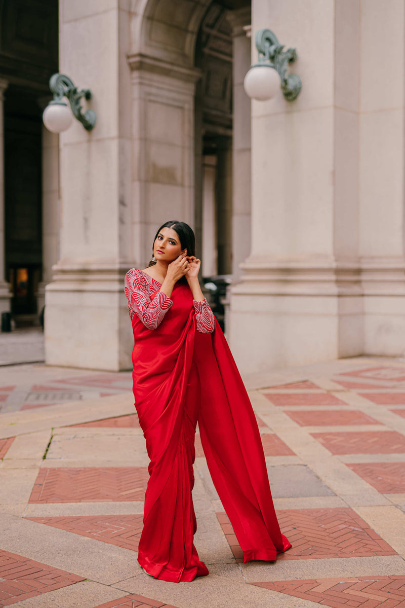 Diya 3 Piece Stitched Saree (Red)