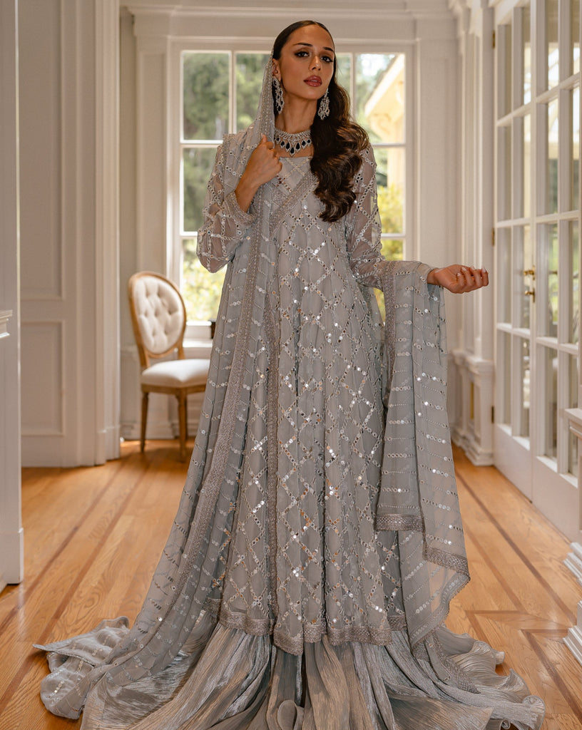 slim fit dress slacks Embellished Grey Gown Lehenga Pakistani Wedding Dresses – Nameera by Farooq main image 1