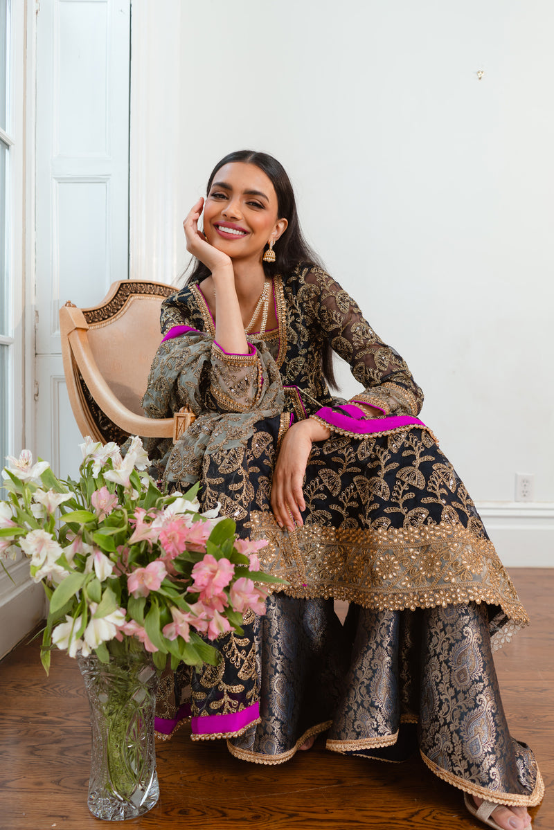 Amrita 3 Piece Stitched Suit (Navy Blue)