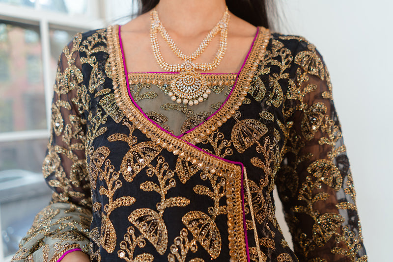 Amrita 3 Piece Stitched Suit (Navy Blue)