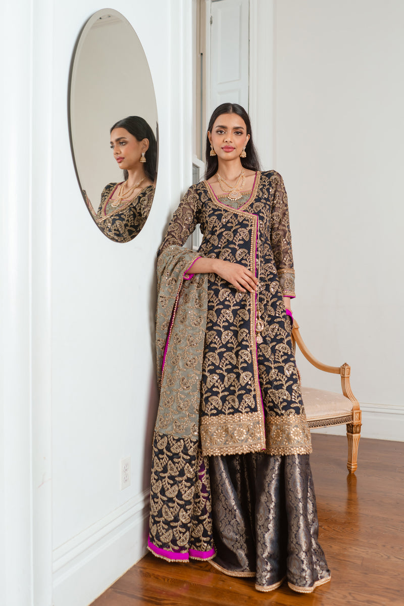 Amrita 3 Piece Stitched Suit (Navy Blue)